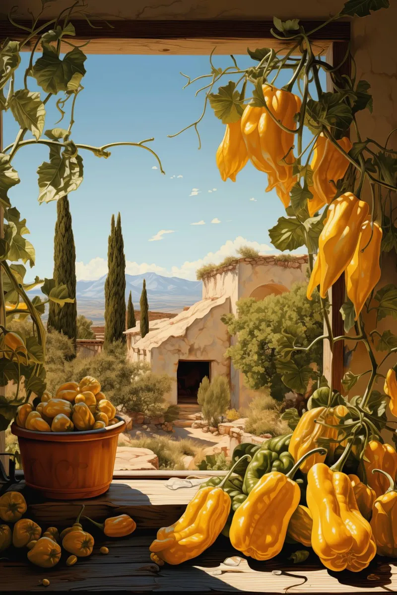 Yellow Peppers poster con telaio in legno da Artsy Bessy