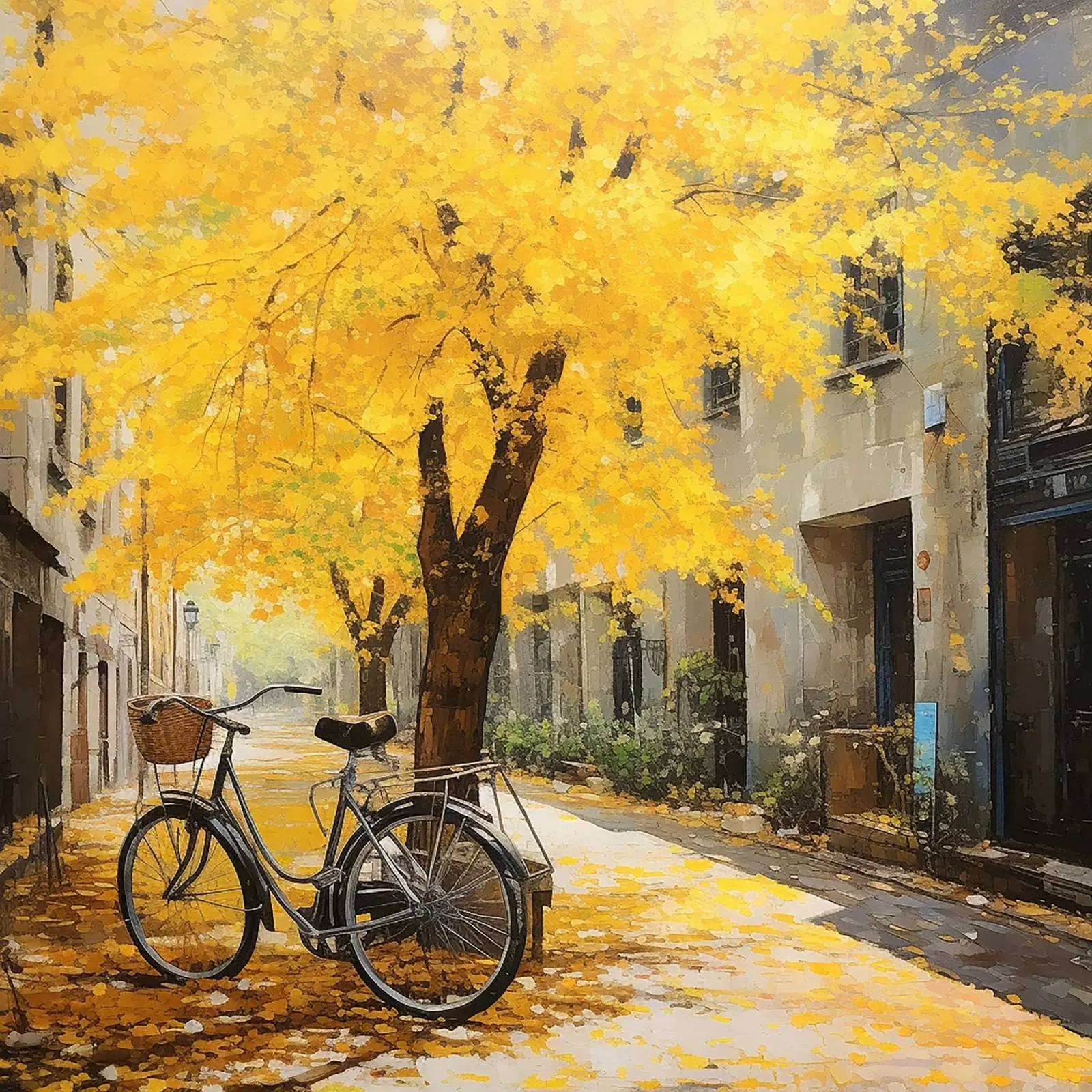 Yellow Leaves canvas with Floater frame by Artsy Bessy