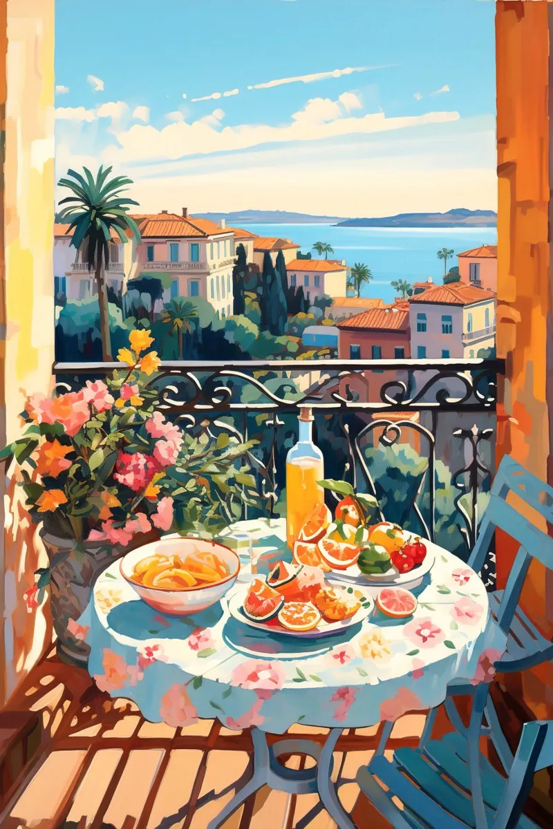 Breakfast Balcony canvas by Artsy Bessy