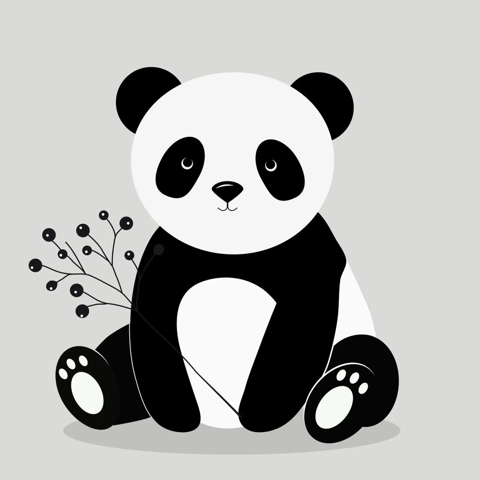 Minimalist panda, with a delicate berry branch canvas by namosh