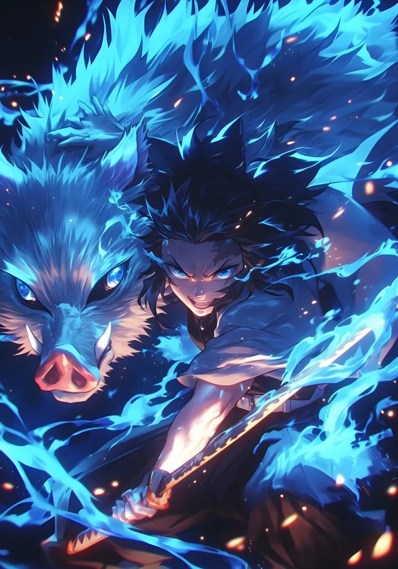 Inosuke kimetsu no yaiba poster con telaio in alluminio da CreativeStudio