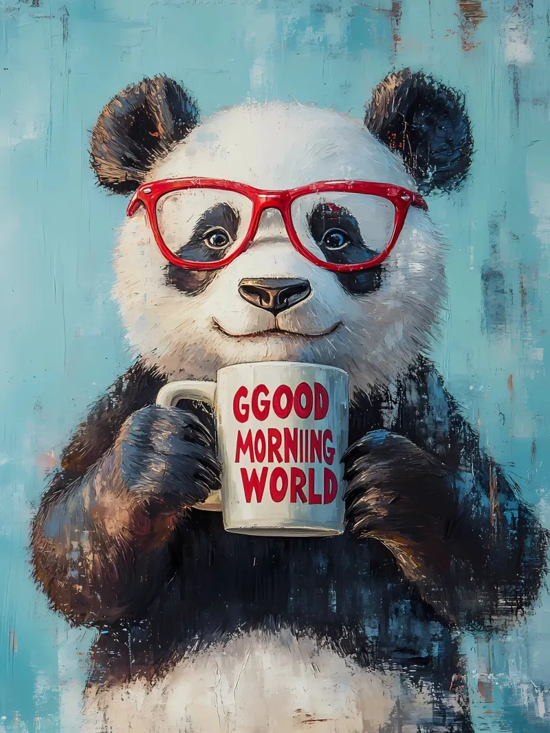 Panda con tazza tela con Cornice a cassetta da IamHomeStudio