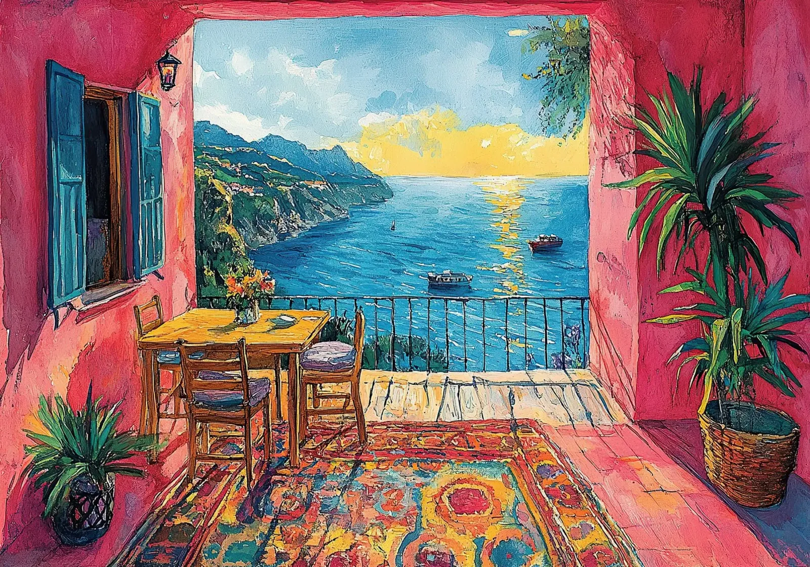 Henri Matisse inspiriert Meer Fauvismus Mediterran Poster mit Holzrahmen von Nikis Art Studio