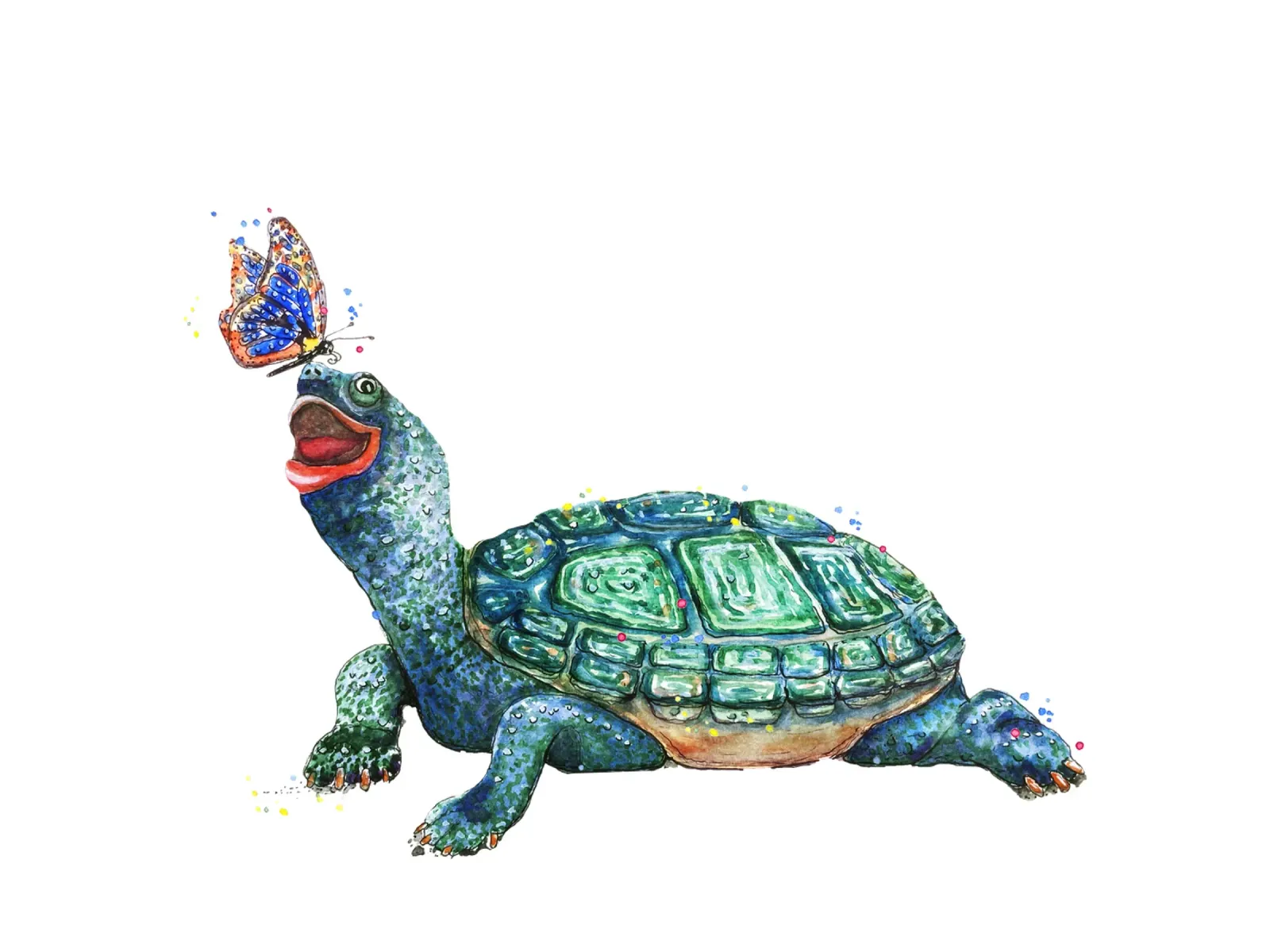 Turtle playing with a Butterfly canvas by Illustration Raissa Oltmanns