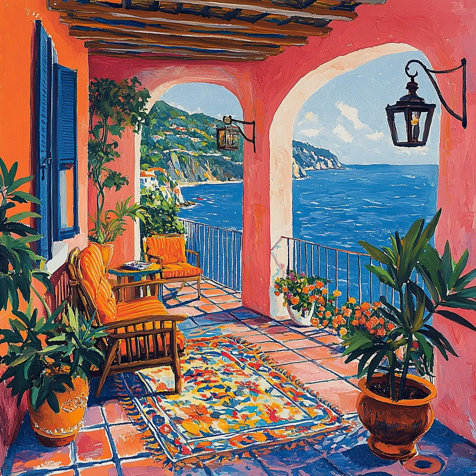 Henri Matisse inspiriert Meer Fauvismus Mediterran Poster mit Holzrahmen von Nikis Art Studio