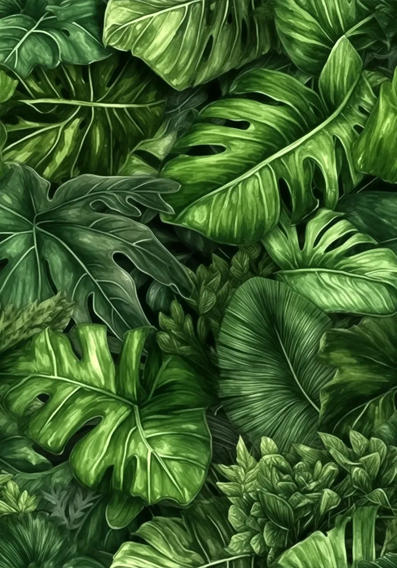 Foglie verdi, palme, acquerello pellicola backlit da Justyna Jaszke JBJart