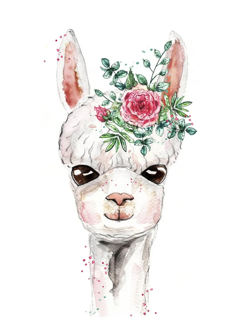 Cute Alpaca Baby Girl poster with wooden frame by Illustration Raissa Oltmanns