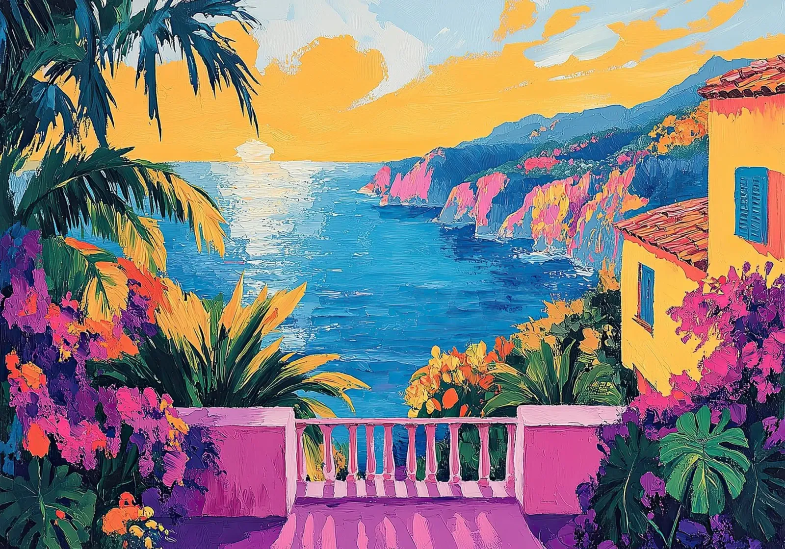 Henri Matisse inspiriert Meer Fauvismus Mediterran Poster mit Kunststoffrahmen von Nikis Art Studio