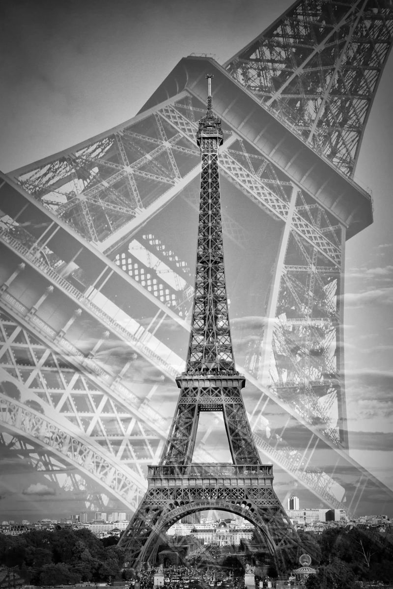 Der doppelte Eiffelturm II | Monochrom Poster von Melanie Viola