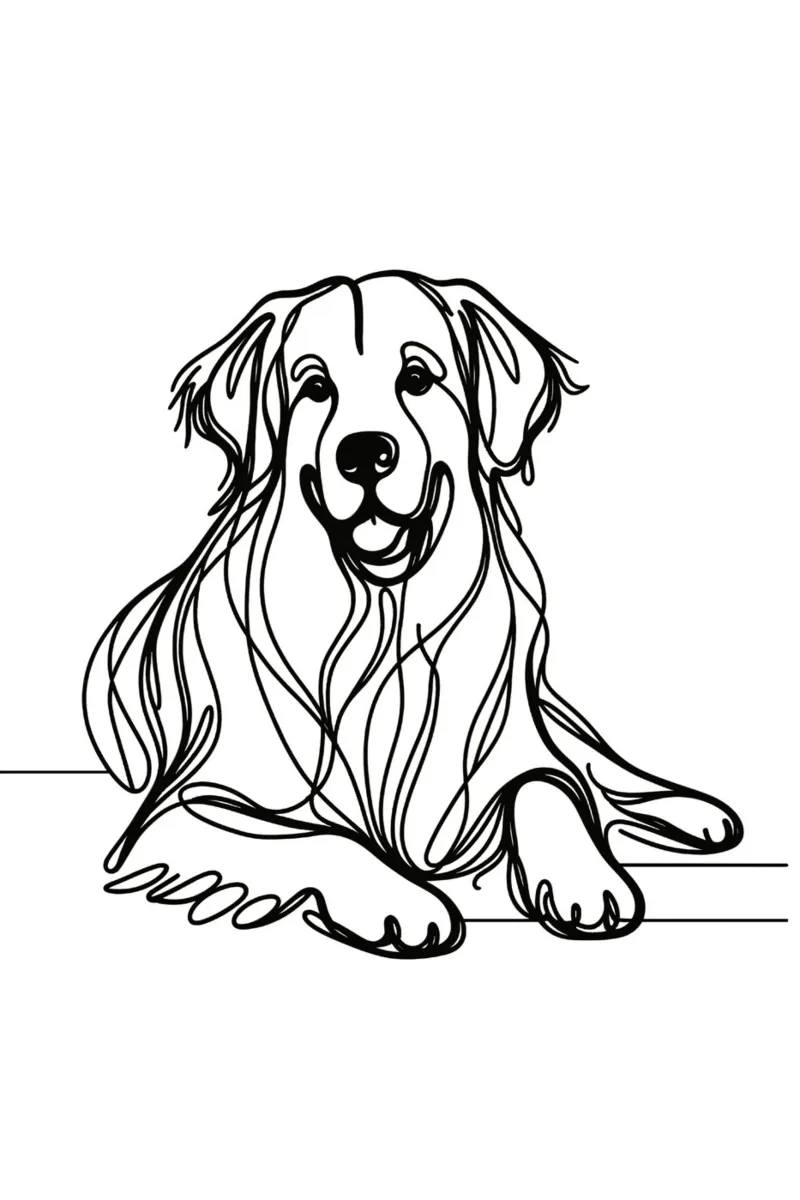 Disegno artistico lineare del cane Golden Retriever poster con telaio in legno da WijdevenDesign