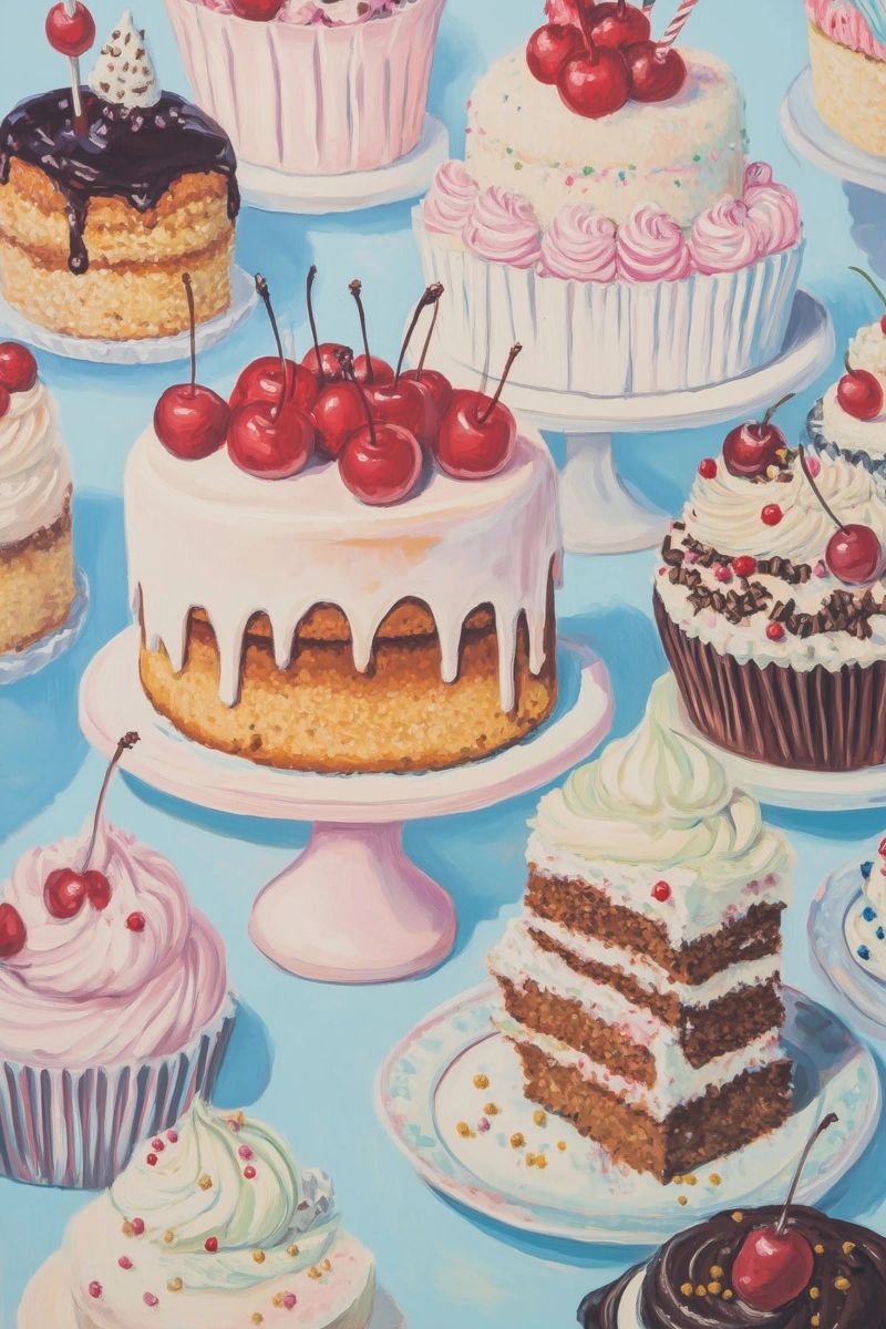 Assortment of Cakes and Cupcakes poster by Melloi Art Print