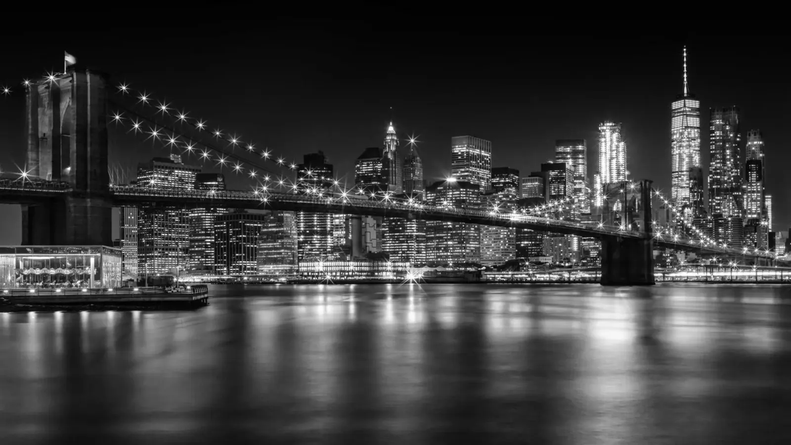 MANHATTAN SKYLINE & BROOKLYN BRIDGE Impressioni di notte pellicola backlit da Melanie Viola