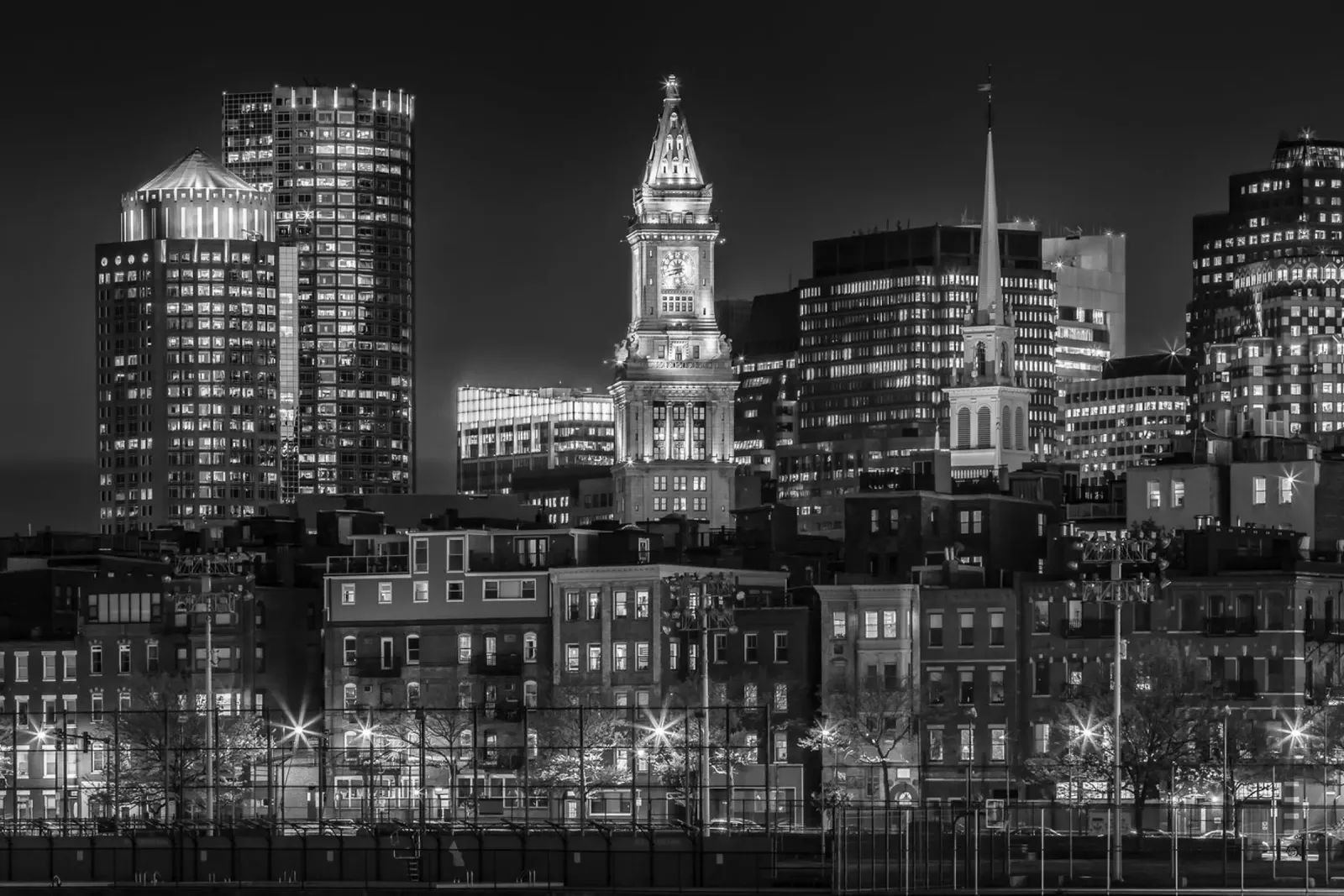 BOSTON Evening skyline of North End & Financial District canvas with Floater frame by Melanie Viola