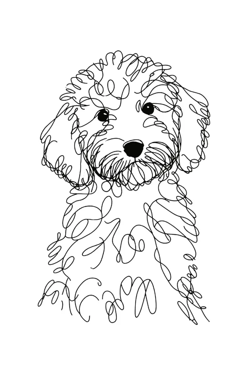 Labradoodle Puppy Dog Line Art Drawing canvas with Floater frame by WijdevenDesign