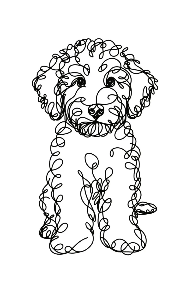 Labradoodle Chiot Chien Dessin au trait hahnemühle de WijdevenDesign