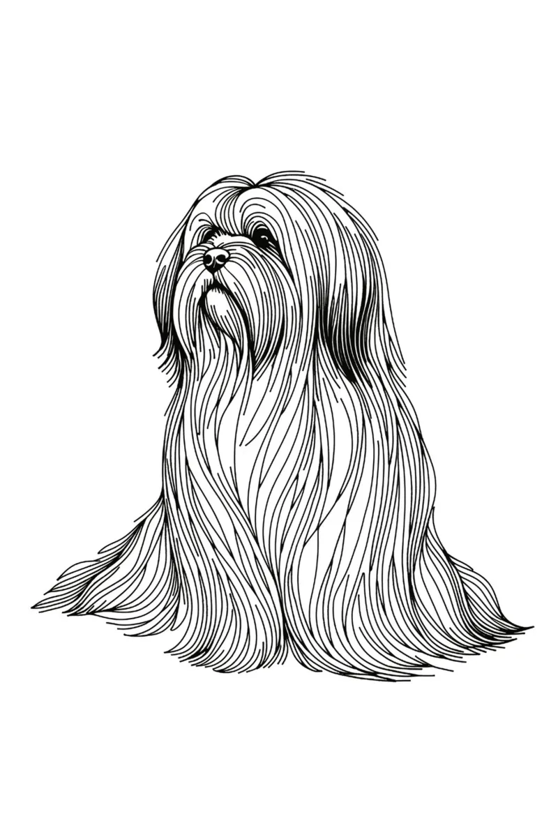 Lhasa Apso Dog Line Art Drawing canvas with Floater frame by WijdevenDesign