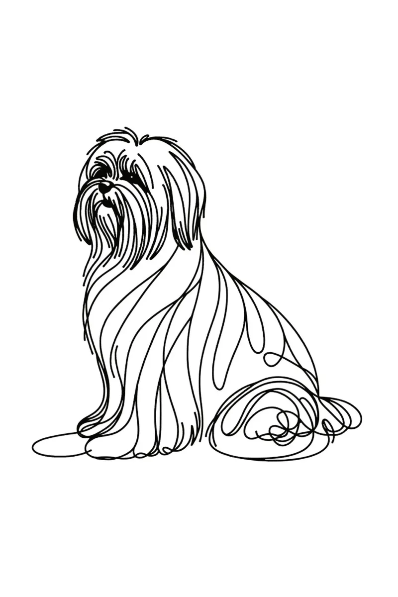 Lhasa Apso Dog Line Art Drawing canvas with Floater frame by WijdevenDesign