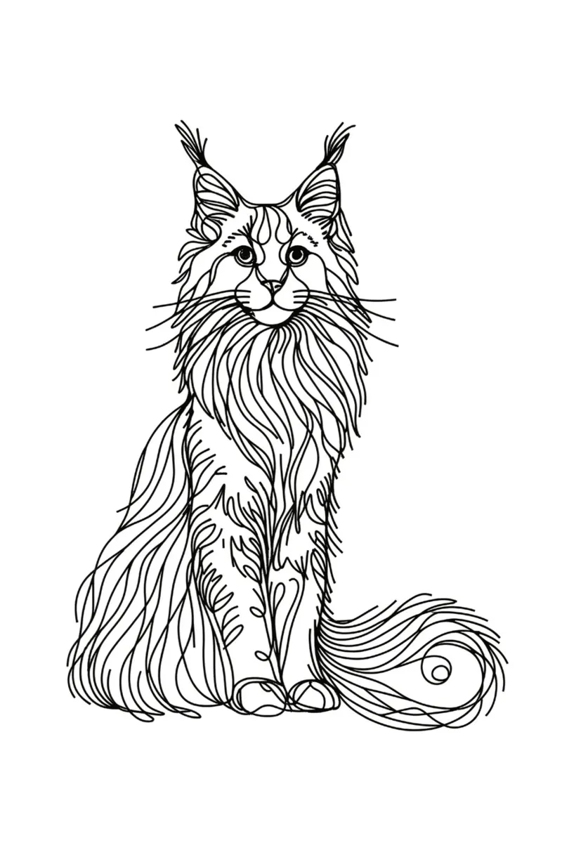 Maine Coon Cat Line Art Drawing canvas by WijdevenDesign