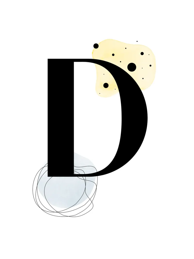 Buchstabe "D" - handgemaltes Design Alu-Dibond von Kate Brunch Design