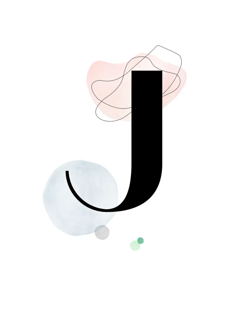 Lettera "J" - design dipinto a mano plexiglass da Kate Brunch Design