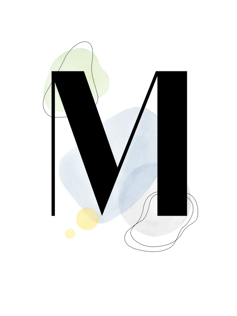 Buchstabe "M" - handgemaltes Design Hahnemühle von Kate Brunch Design