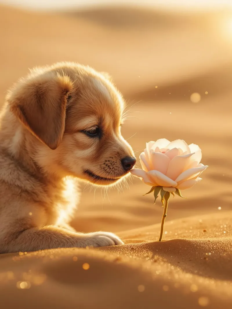 Il cucciolo e la rosa del deserto poster con telaio in plastica da Art-Travel