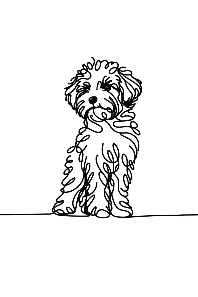 Disegno artistico lineare del cane Maltipoo alluminio dibond da WijdevenDesign