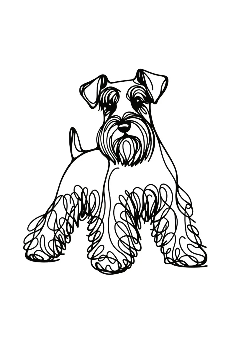 Cane Schnauzer in miniatura Disegno artistico lineare poster con telaio in legno da WijdevenDesign