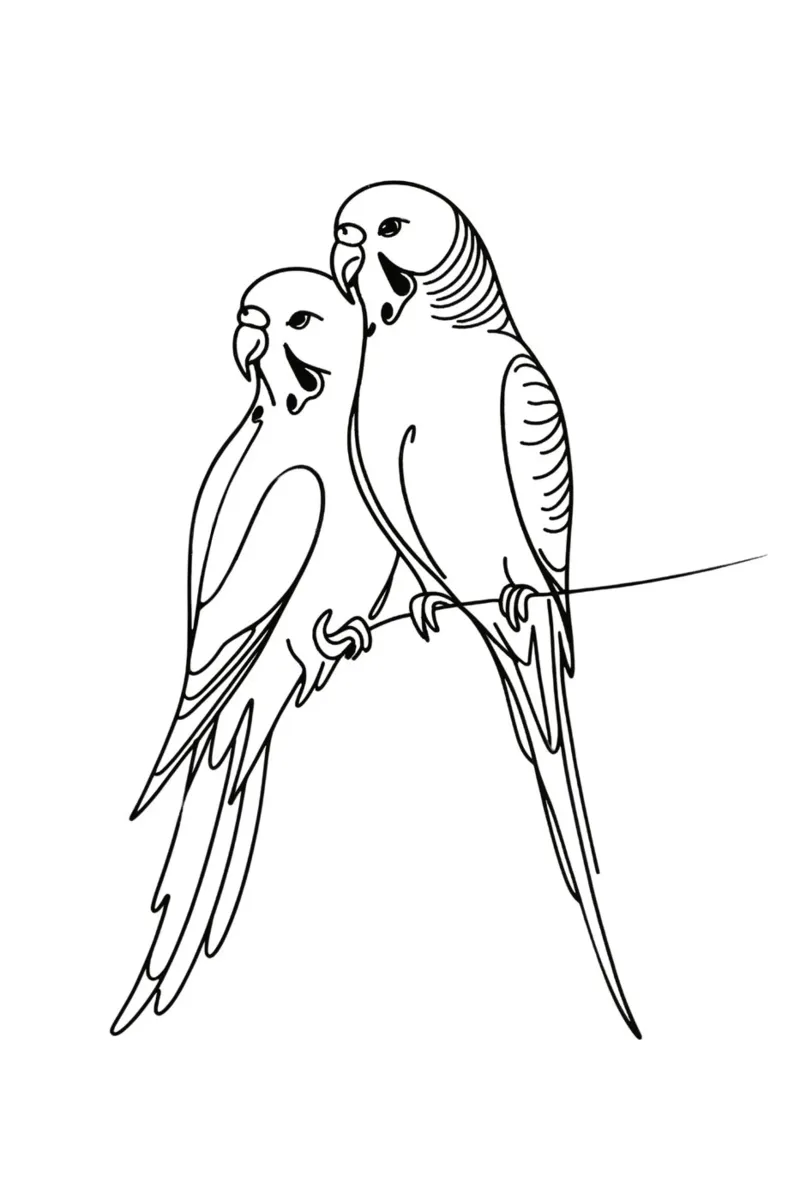 Disegno d'arte lineare di un uccello parrocchetto pellicola backlit da WijdevenDesign