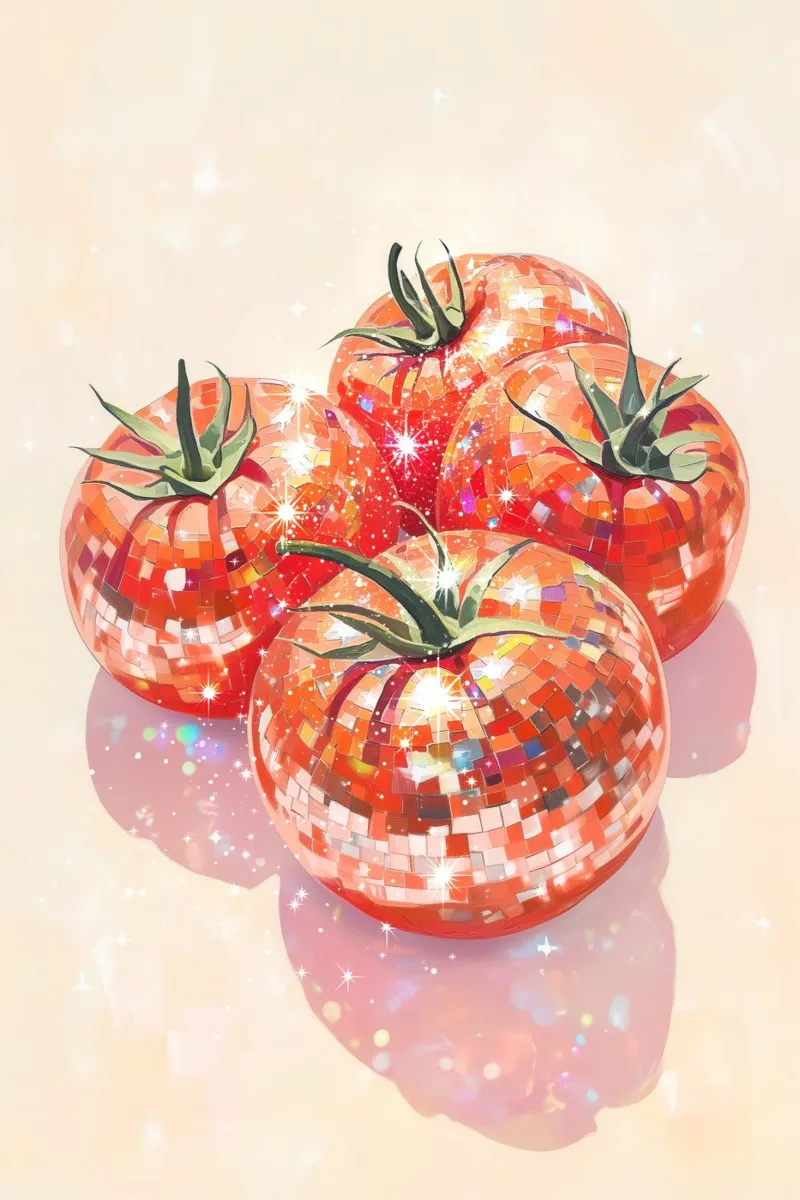Pomodori frizzanti a palla da discoteca carta hahnemühle da Melloi Art Print
