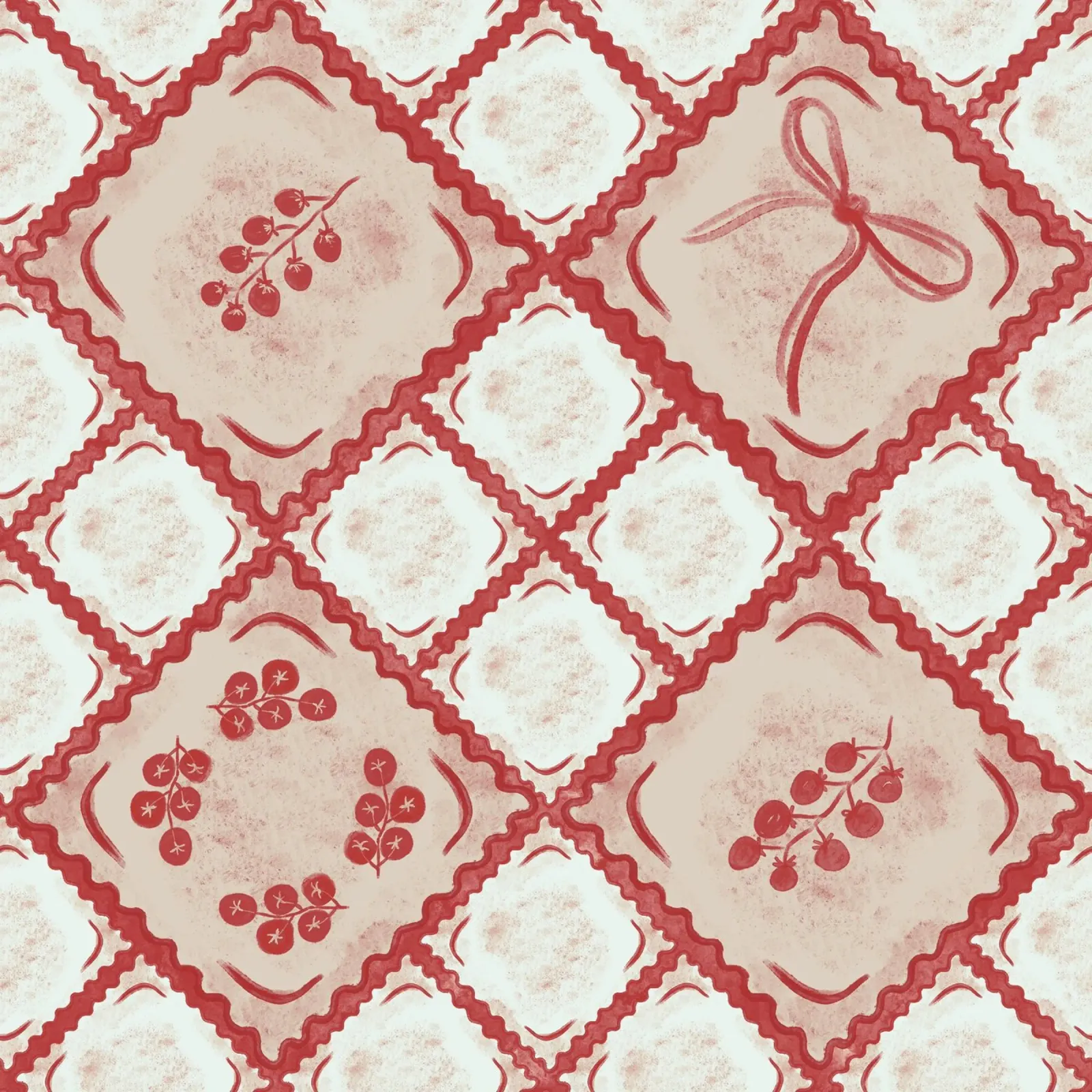 Ravioli Pomodoro Pattern carta hahnemühle da anisillustration
