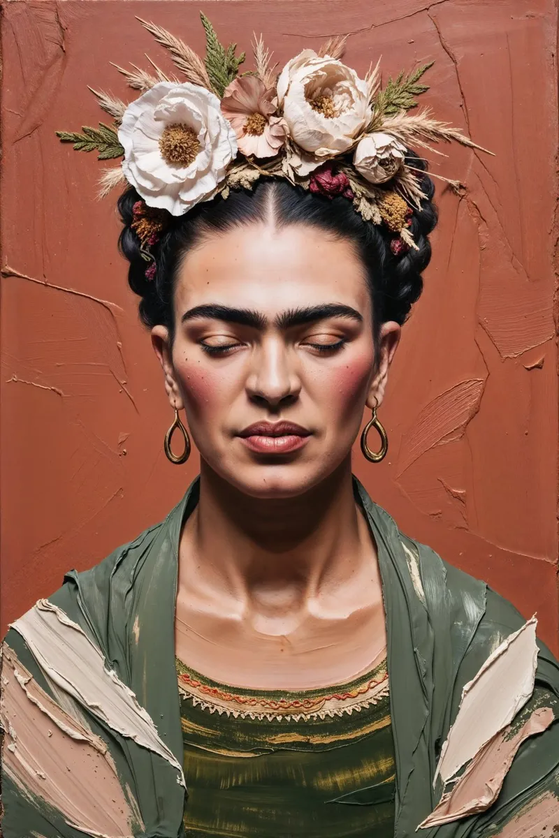 Frida Kahlo - Texturierte Porträtkunst, Boho-Wanddekoration Poster von AlbertKlee