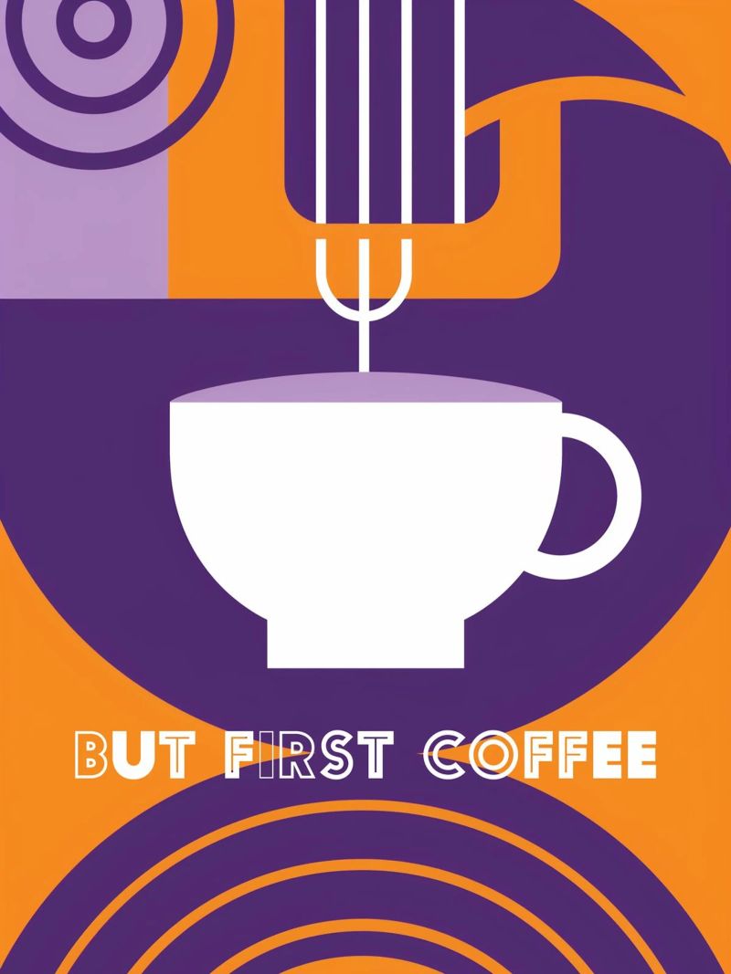 But First Coffee" purple coffee art poster by Carinaprint
