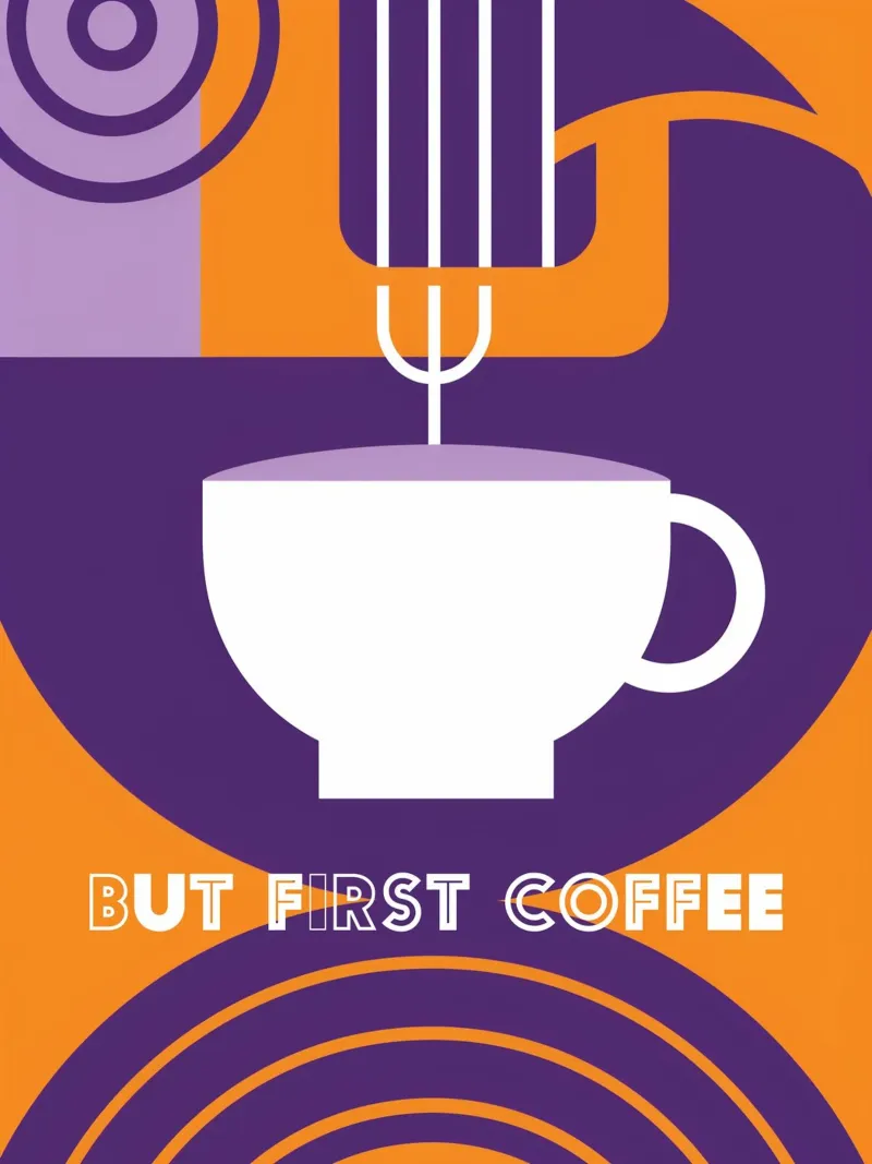 Ma prima il caffè" arte del caffè viola poster con telaio in legno da Carinaprint