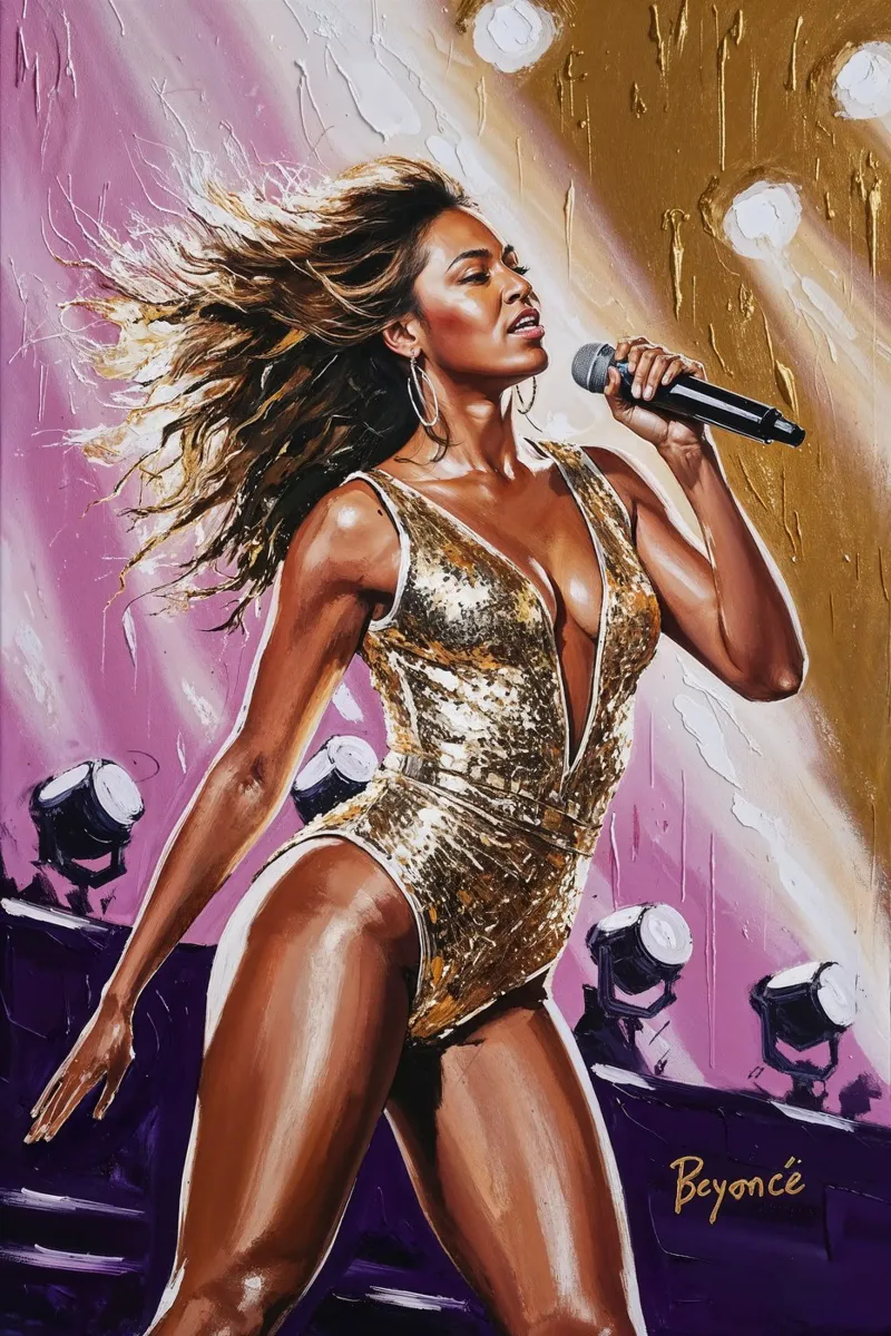 Ritratto testurizzato di Beyoncé, icona della regina del pop poster con telaio in plastica da AlbertKlee