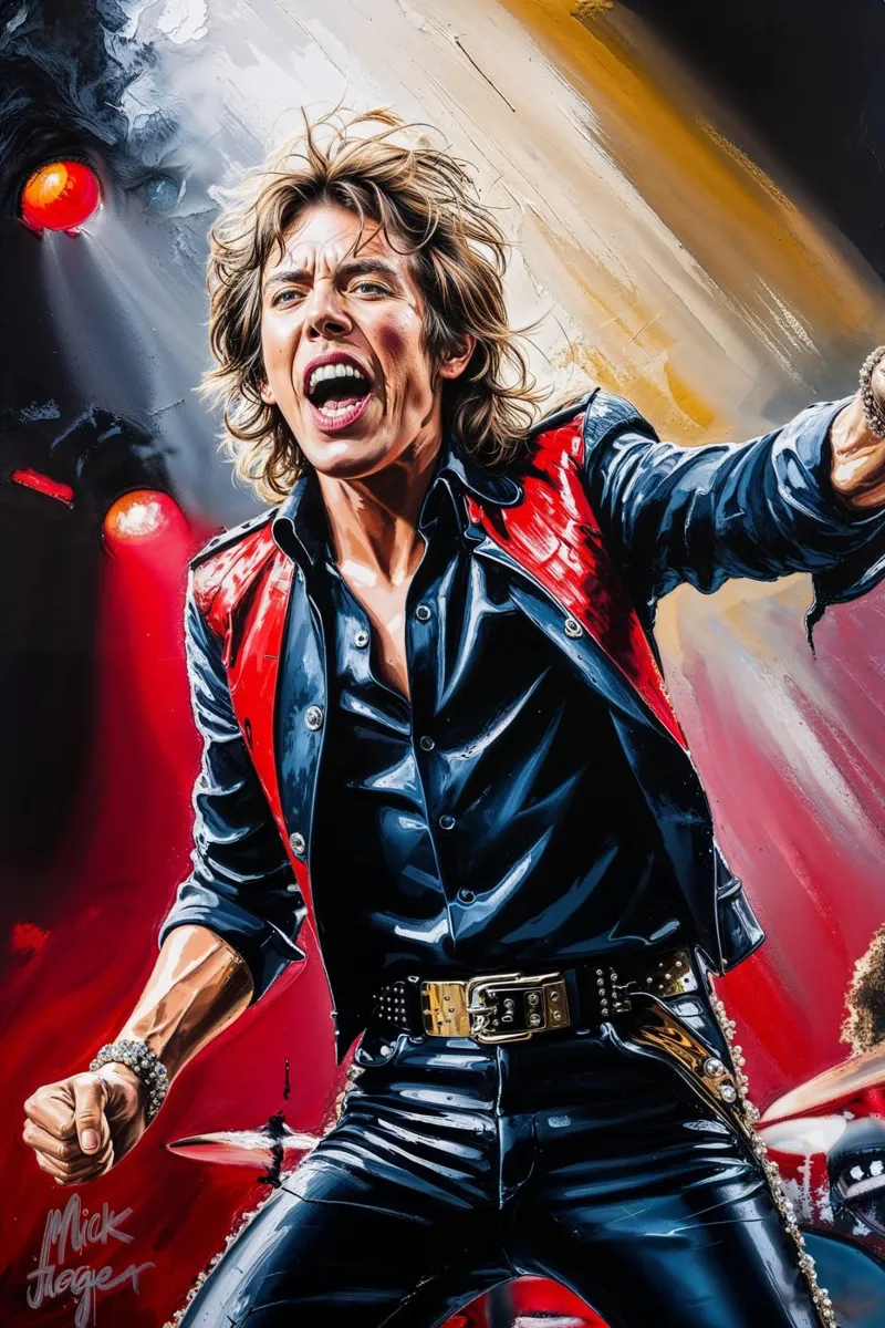 Mick Jagger Textured Portrait Art, Iconic Rock Legend Poster poster con telaio in legno da AlbertKlee
