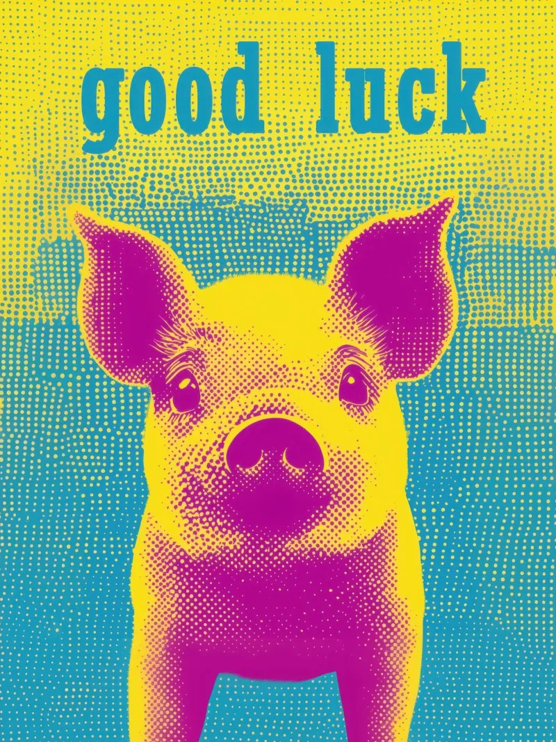 Buona fortuna | Maiale fortunato in stile pop art carta hahnemühle da Autofocus