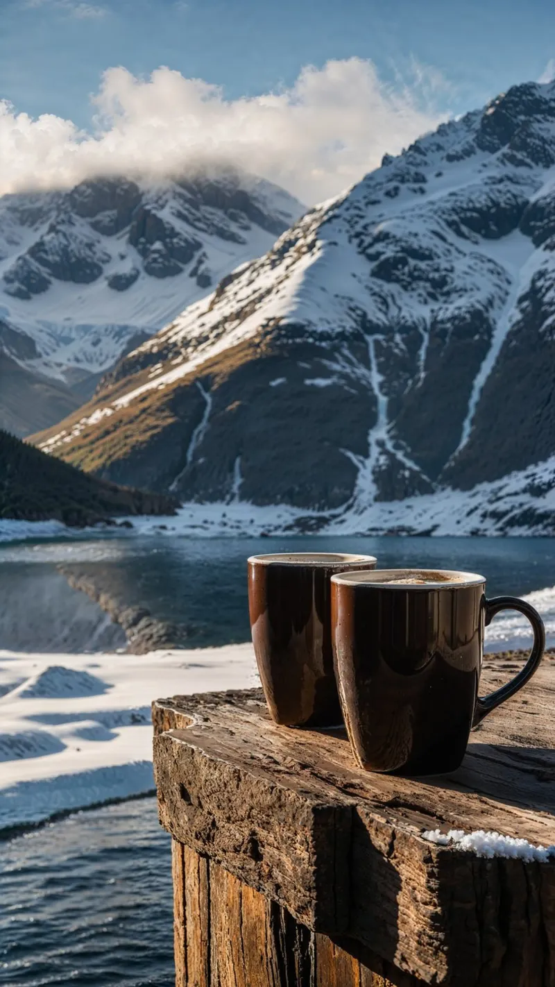 Fuga invernale: Un caffè accogliente vicino al lago innevato poster da AlbertKlee