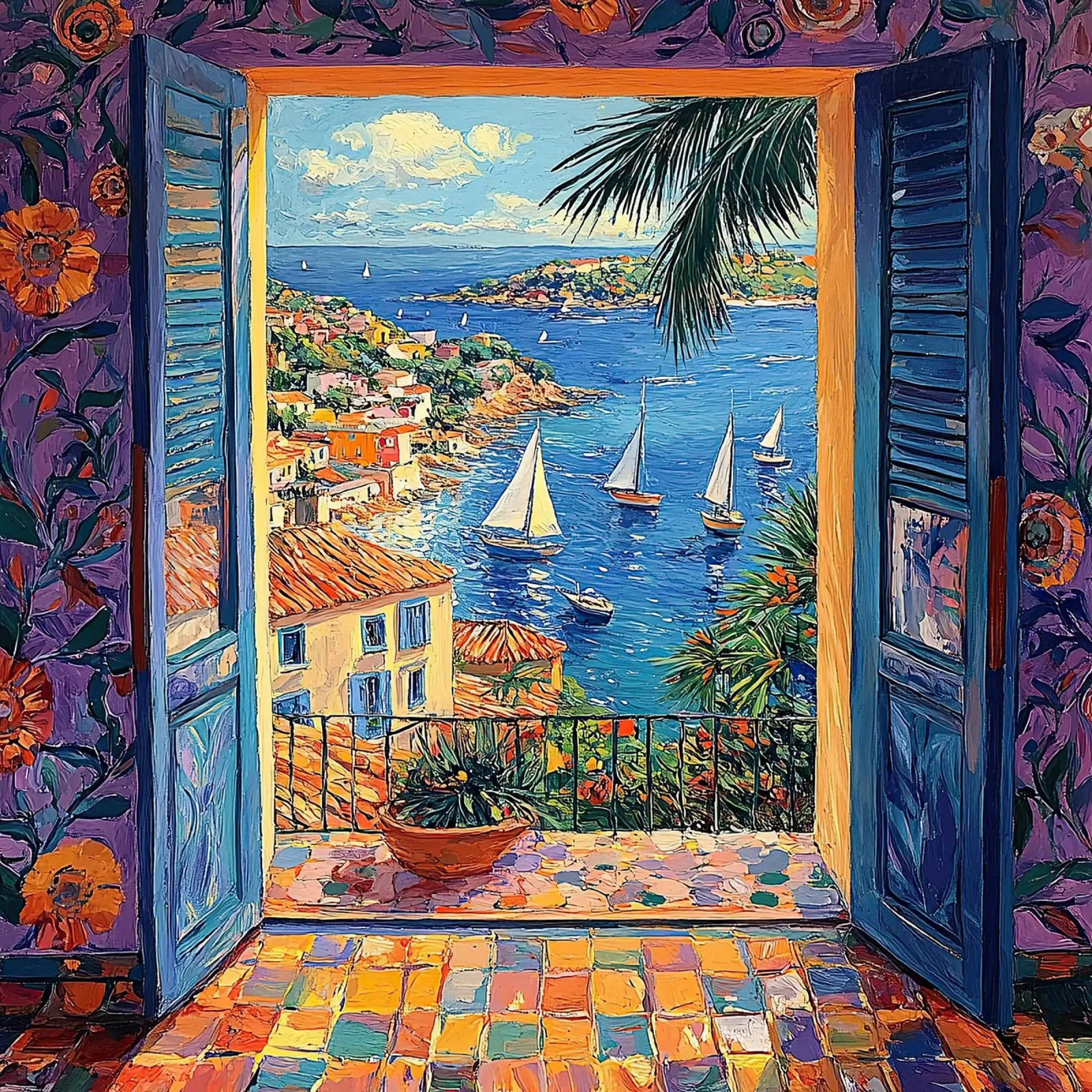 Matisse ha ispirato la "Bellezza nella brezza". poster con telaio in legno da Nikis Art Studio