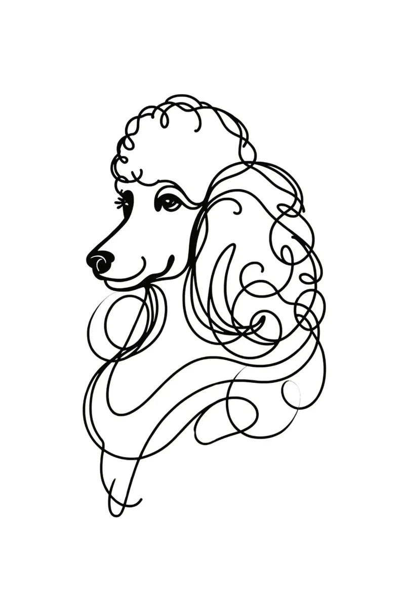 Pudel Hund Line Art Zeichnung Leinwand mit Schattenfugenrahmen von WijdevenDesign