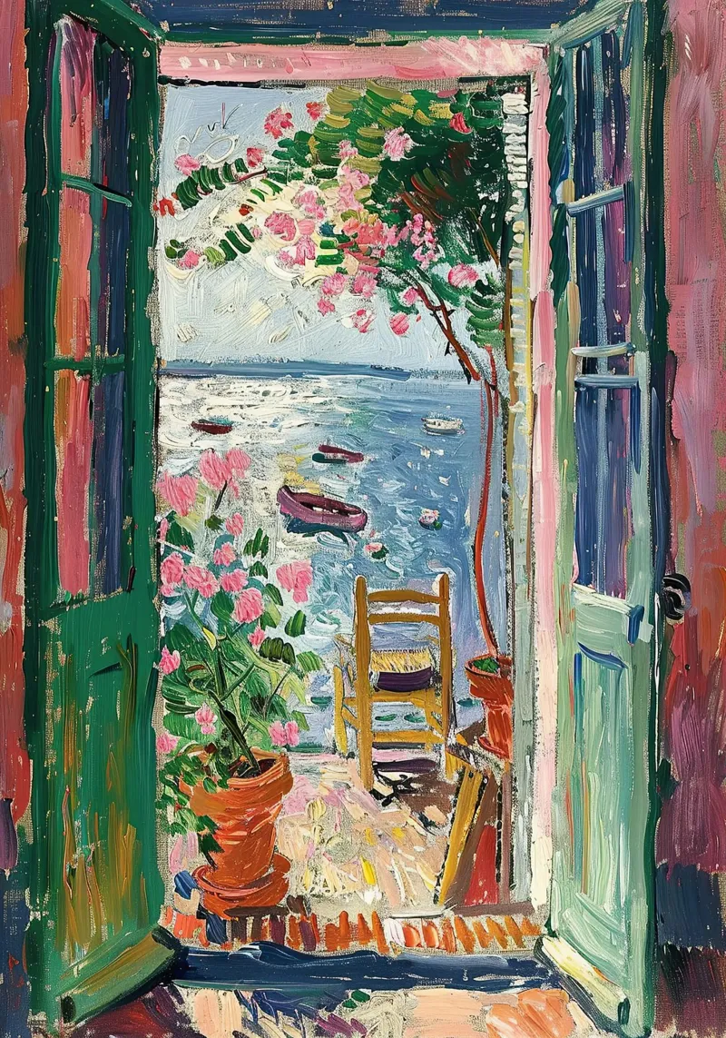 Matisse inspiriert "Vom Meer umrahmt" Leinwand mit Schattenfugenrahmen von Nikis Art Studio