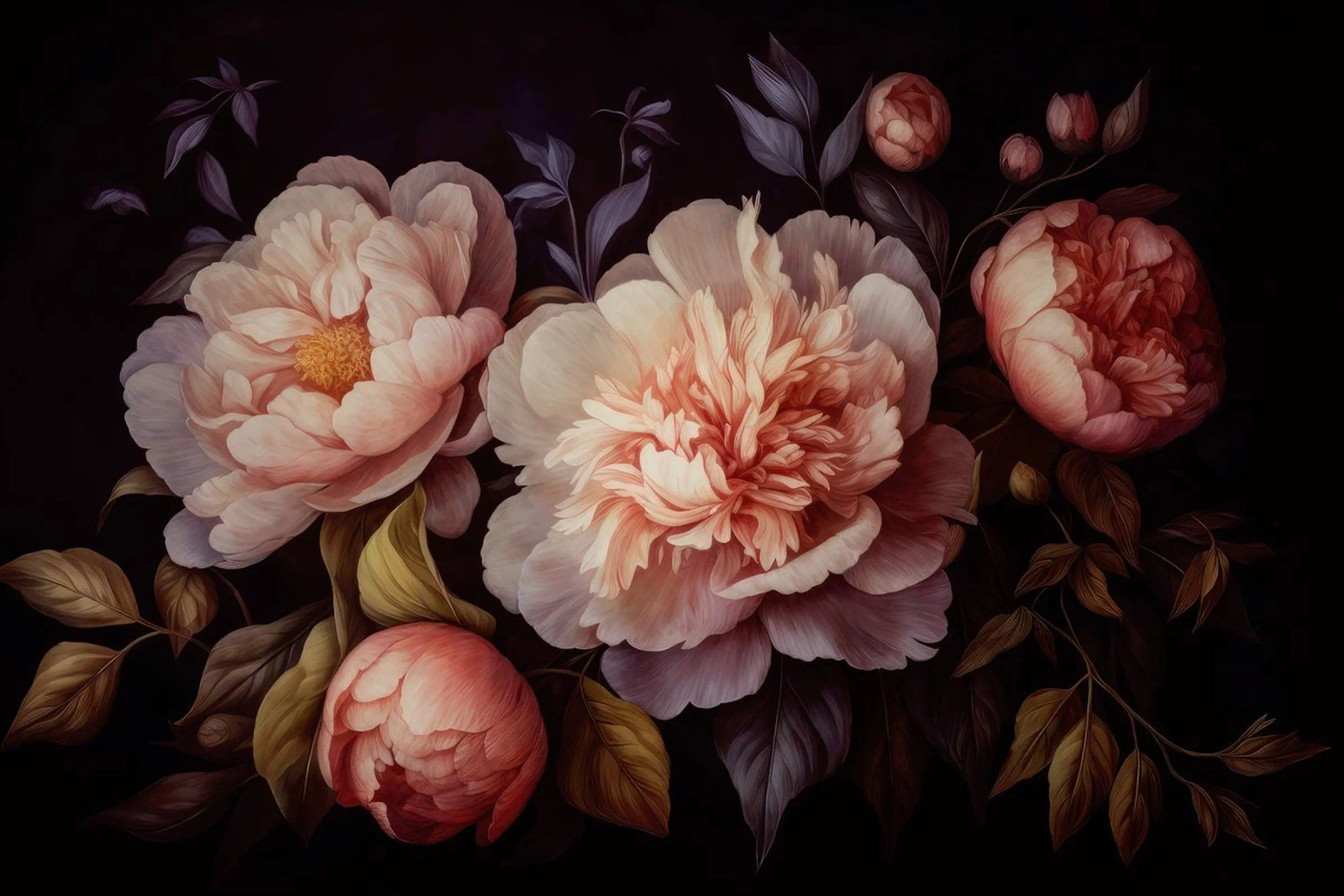 Melocotón Pintado a Mano Místico Vintage Peonías Ramos 1 poster de Flower Garden - Uta Naumann