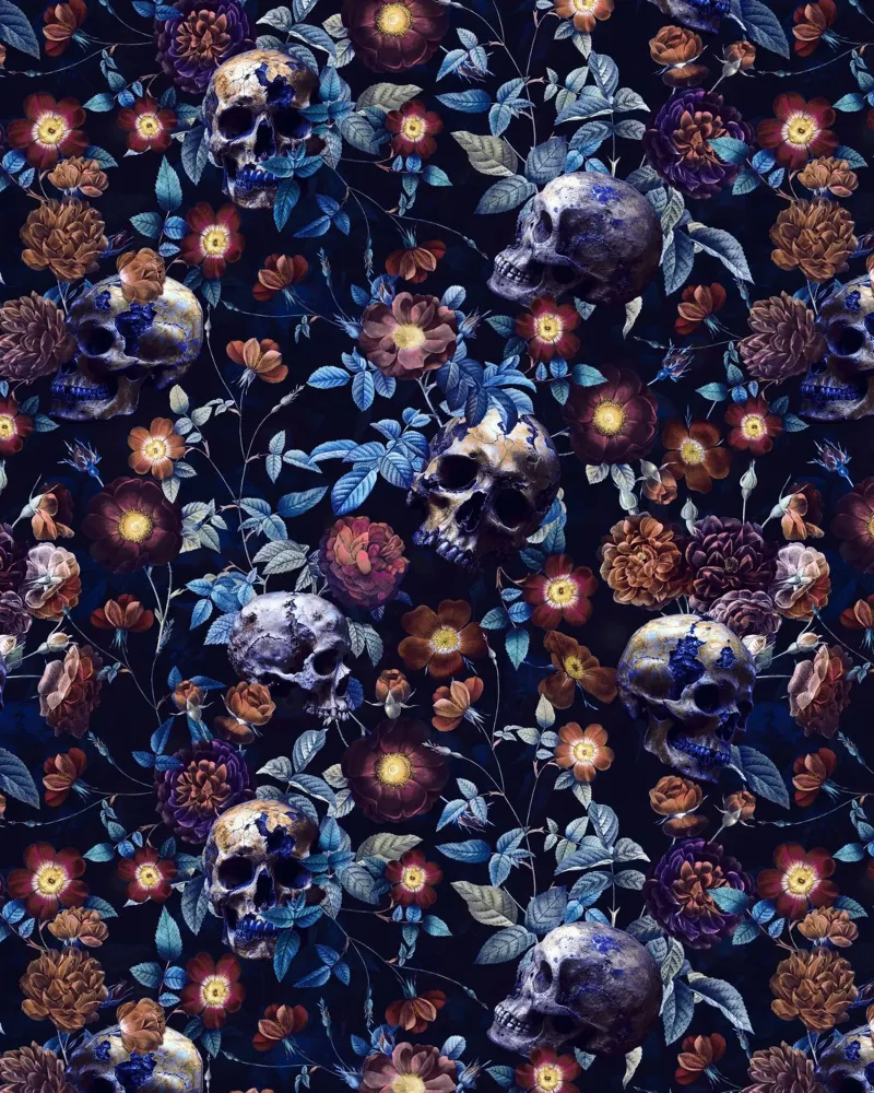 Giardino di mezzanotte mistico barocco con teschio e rose poster con telaio in legno da Flower Garden - Uta Naumann