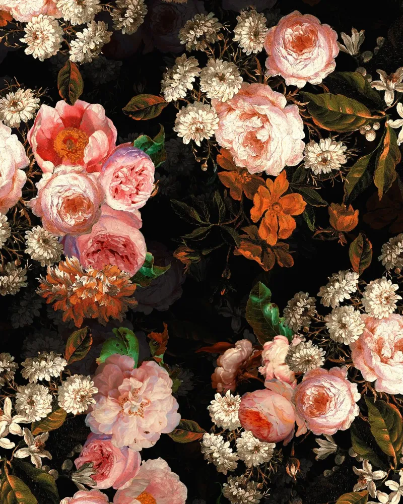 Barokke Mystieke Middernachtstuin 6 canvas met Baklijst van Flower Garden - Uta Naumann