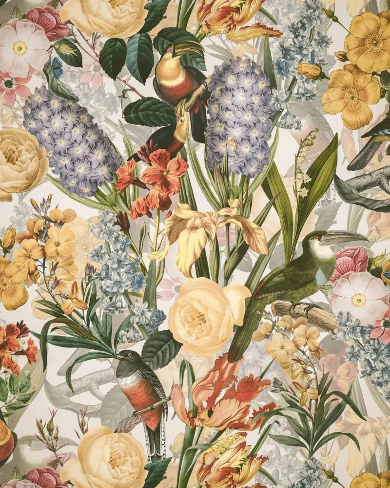 Giardino di fiori estivi esotici e uccelli tropicali poster con telaio in alluminio da Flower Garden - Uta Naumann