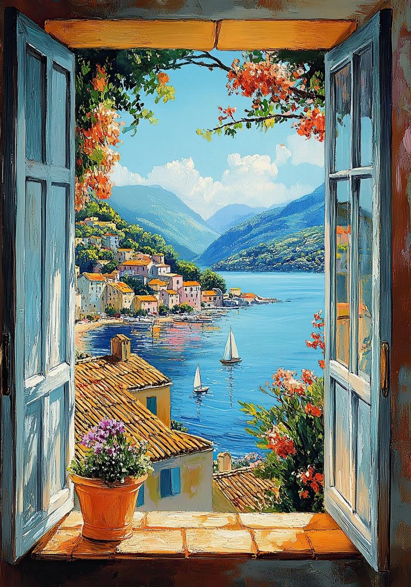Matisse inspire Open Window "The View Unfolds" (La vue se perd) poster avec cadre en aluminium de Nikis Art Studio