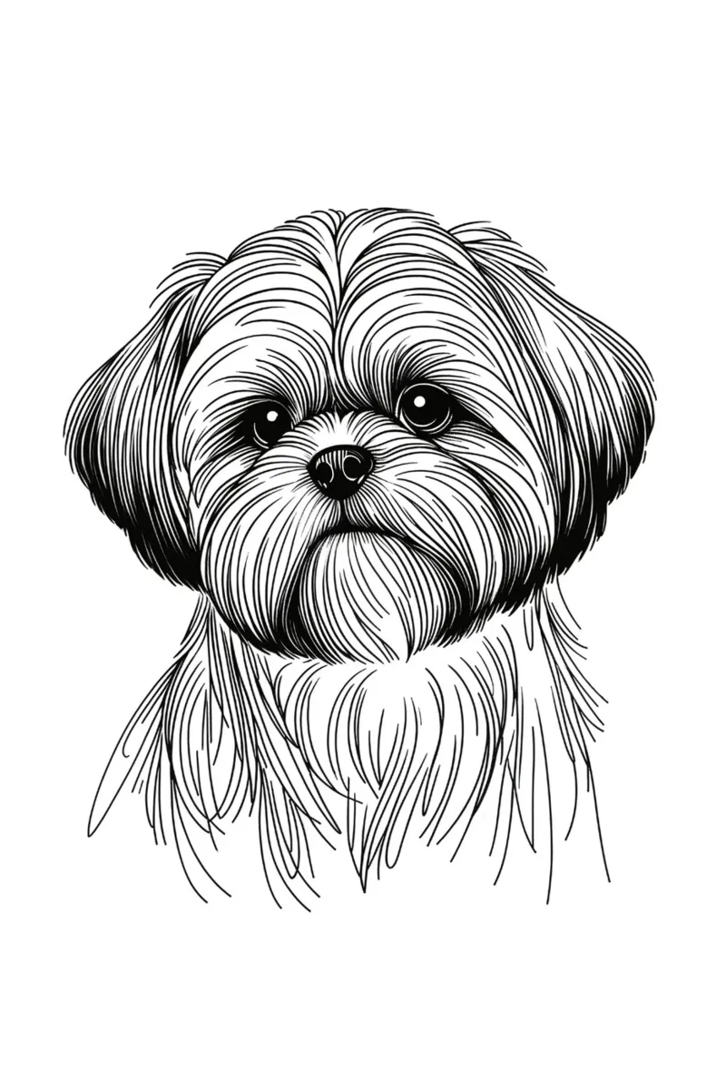 Shih Tzu Hund Line Art Zeichnung Poster mit Kunststoffrahmen von WijdevenDesign