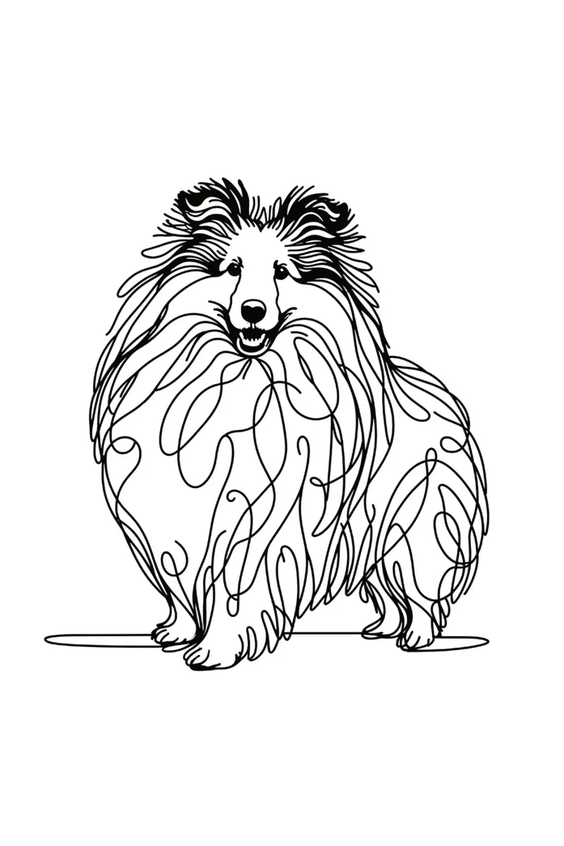 Chien de berger des Shetland | Sheltie Dog Dessin au trait poster avec cadre en bois de WijdevenDesign