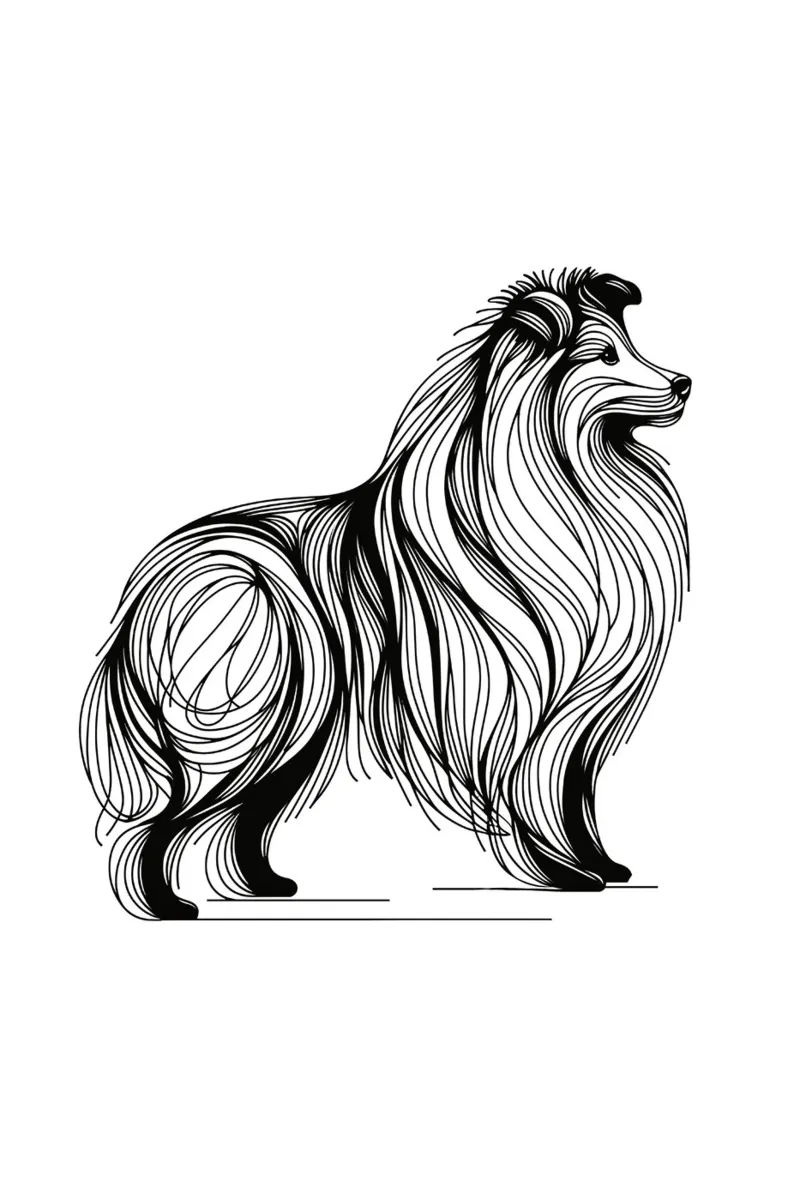 Shetland Sheepdog | Sheltie Cane Disegno artistico lineare poster da WijdevenDesign