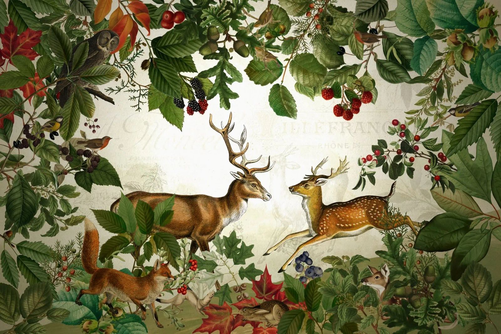 Vintage Mystic Woodland Friends In Autumnal Forest 2 poster by Vintage World - Uta Naumann